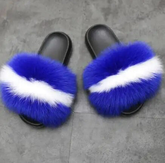 Blue & White Fur Slides