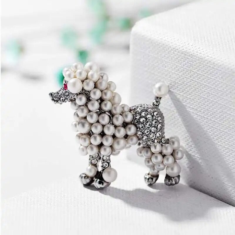 Pearl Poodle Pin