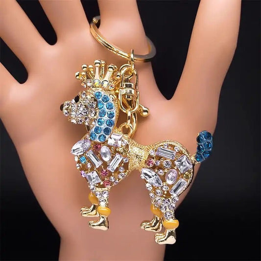 Blue & Gold Crystal Poodle Charm