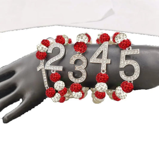 Red/White Line Number Bracelet