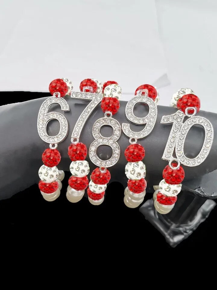 Red/White Line Number Bracelet