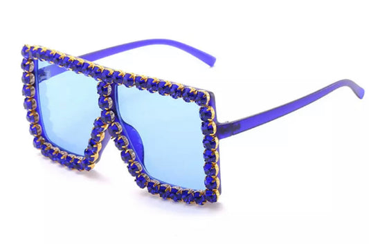 Royal Blue Luxury Big Rectangle Studded Glasses