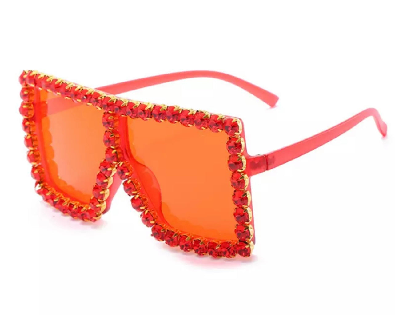 RED Luxury Big Rectangle Studded Glasses