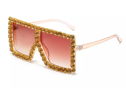 GOLD Luxury Big Rectangle Studded Glasses