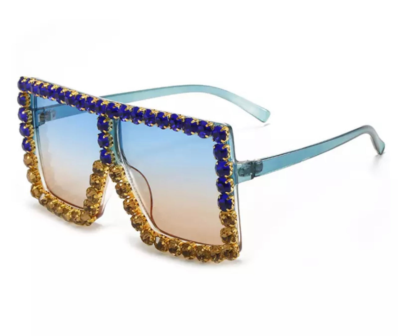 Royal Blue & Gold Luxury Big Rectangle Studded Glasses