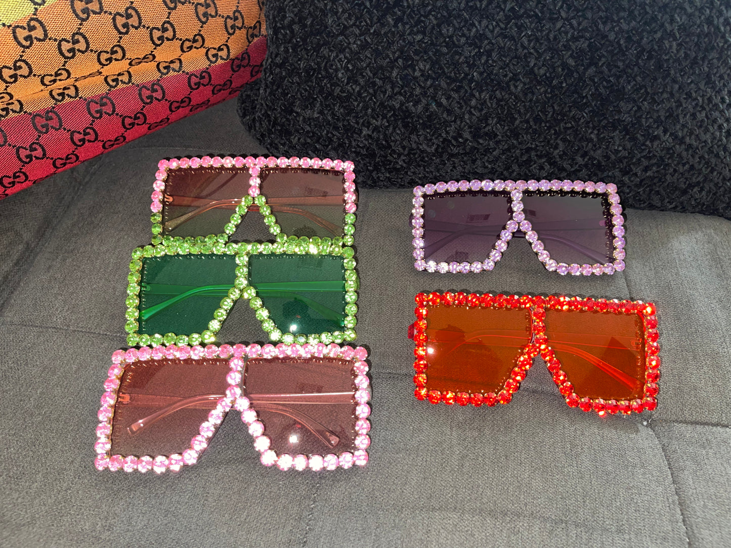 PINK Luxury Big Rectangle Studded Glasses