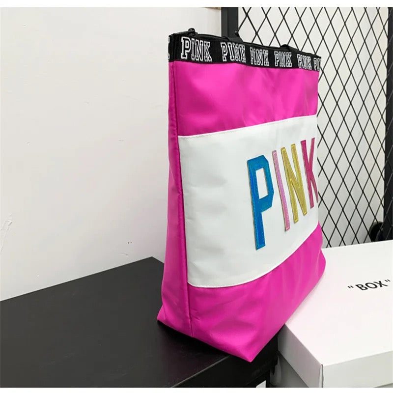 PINK Tote bag with Multi Colored Letters