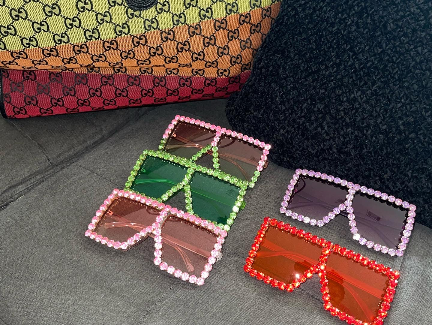 PINK Luxury Big Rectangle Studded Glasses