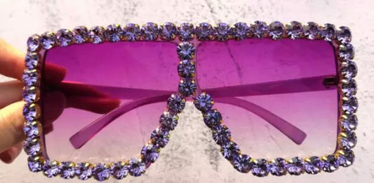 PURPLE Luxury Big Rectangle Studded Glasses