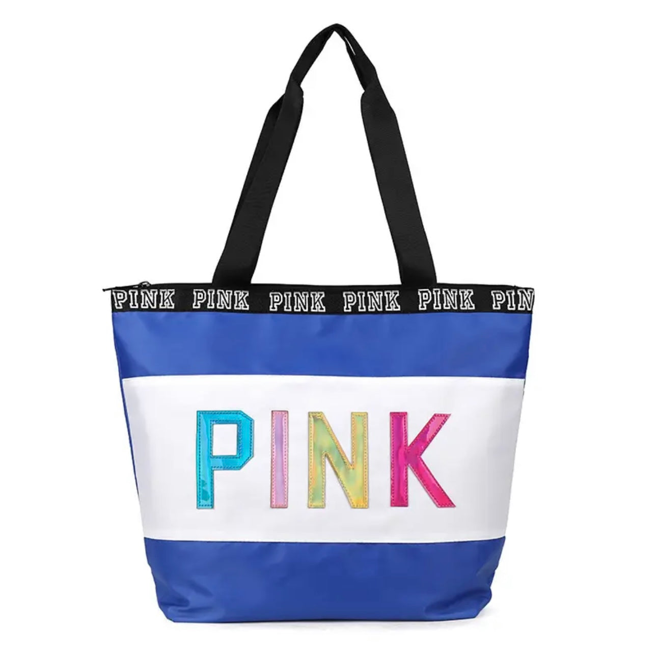 PINK Tote bag with Multi Colored Letters