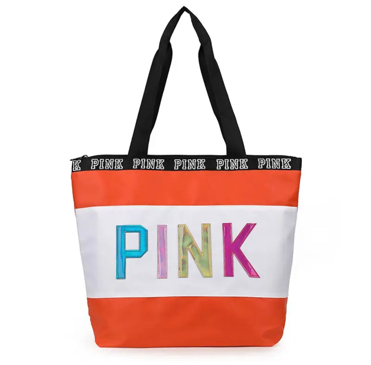 PINK Tote bag with Multi Colored Letters