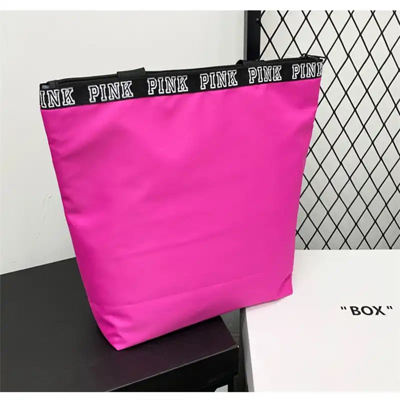 PINK Tote bag with Multi Colored Letters