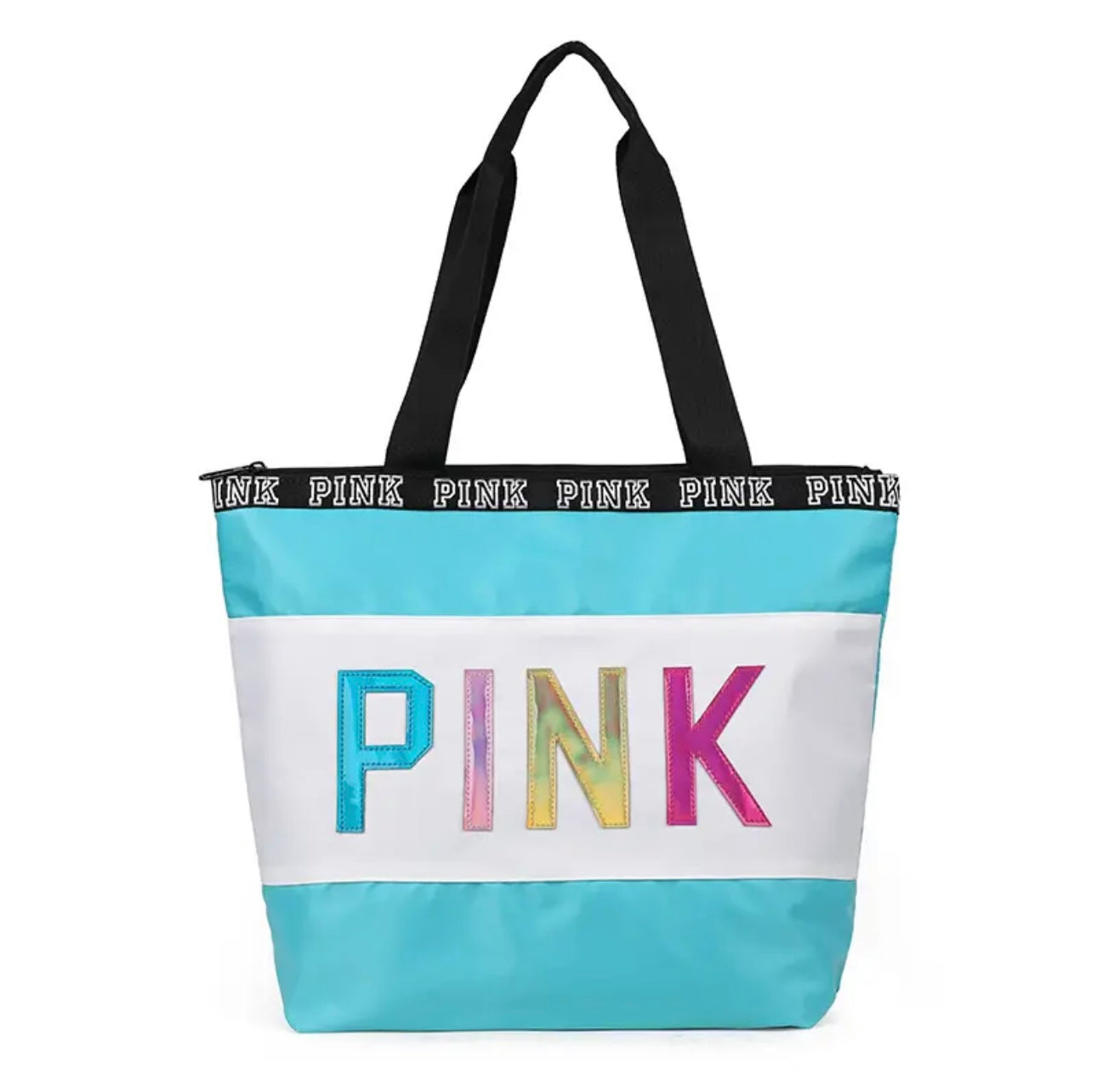 PINK Tote bag with Multi Colored Letters