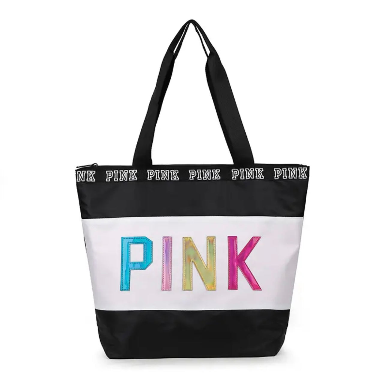 PINK Tote bag with Multi Colored Letters