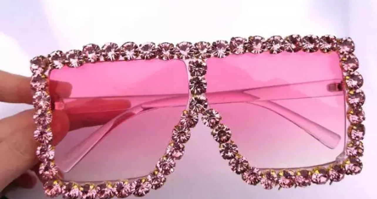 PINK Luxury Big Rectangle Studded Glasses