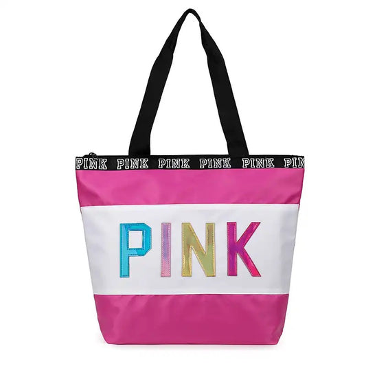 PINK Tote bag with Multi Colored Letters