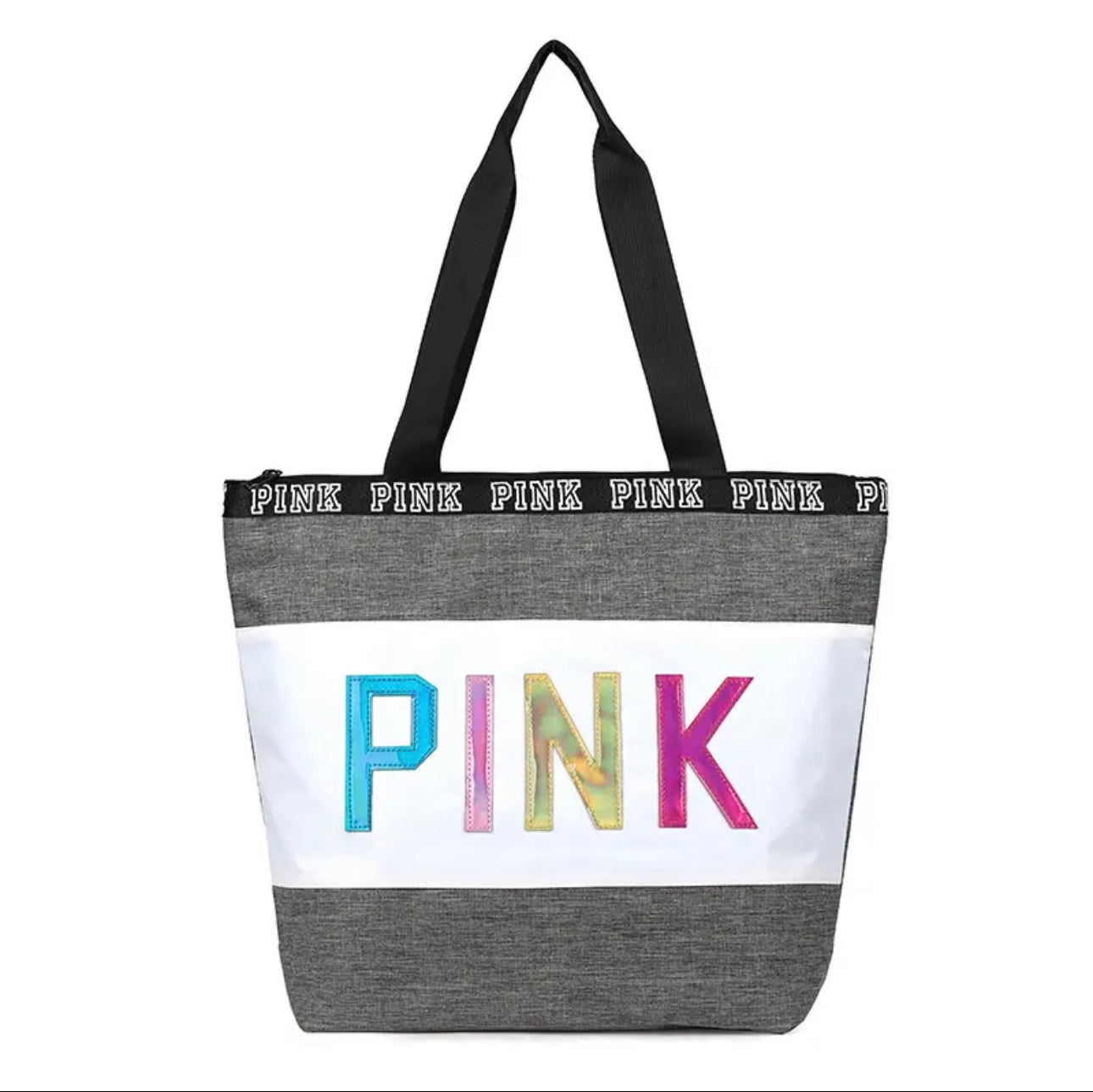 PINK Tote bag with Multi Colored Letters